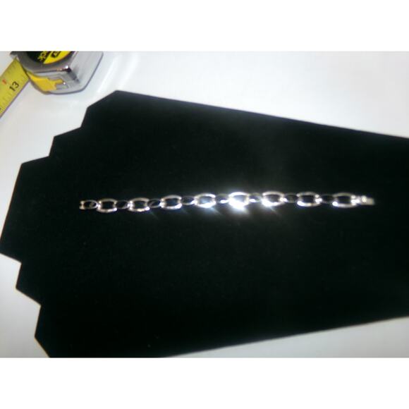 VINTAGE STERLING SILVER & ONYX BRACELET Oval Link Chain link clasp closure - Picture 11 of 16